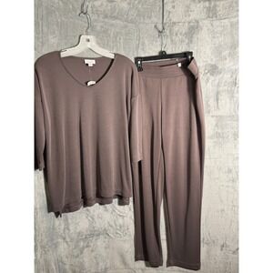 pure jill Women's Taupe‎ V-Neck Top & Jogger Pants Set Lounge Comfort Size S NEW